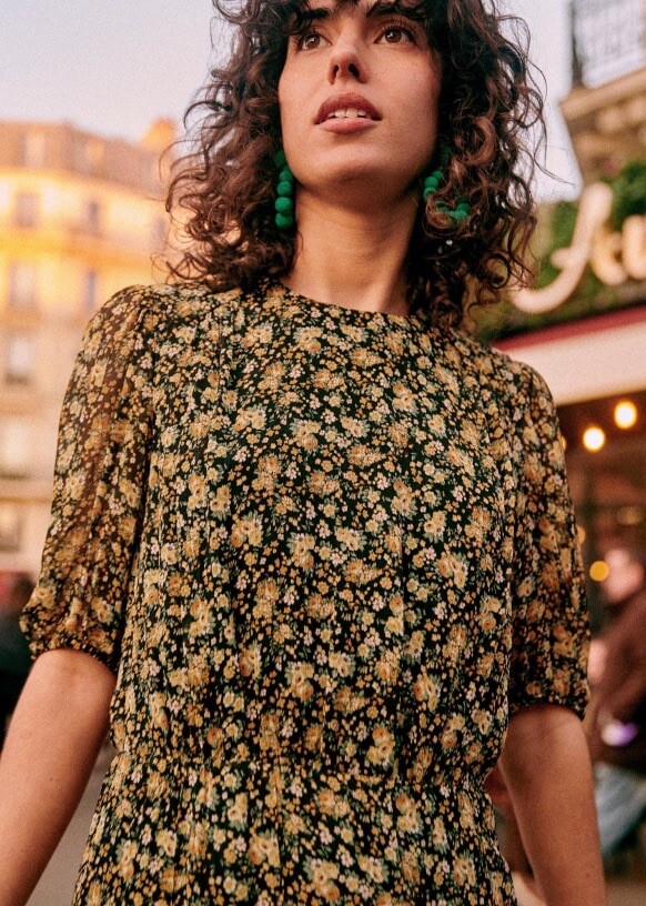 SEZANE MARGOT DRESS BLACK & YELLOW BLOSSOM SIZE 42 US 10 | eBay