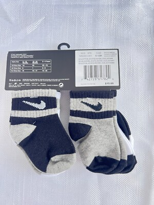 Nike Pack Lightweight Ankle Socks Newborn 6-12 Months Black/White/Gray 