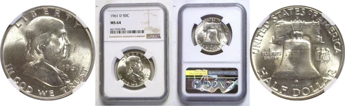 1961-D 50C Franklin Silver Half Dollar NGC MS 64