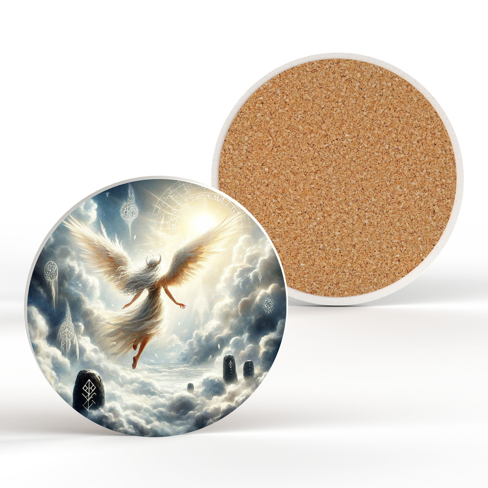 Fairy Of Air Spiritual Artwork On Ceramic Round Coaster