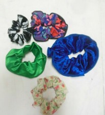 lot of 5 scrunchies Various prints  fabrics adult sizes or child thick hair 