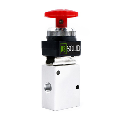 U.S. Solid Pneumatic Mechanical Valve 3 Way 2 Position 1/4 in Manual Control