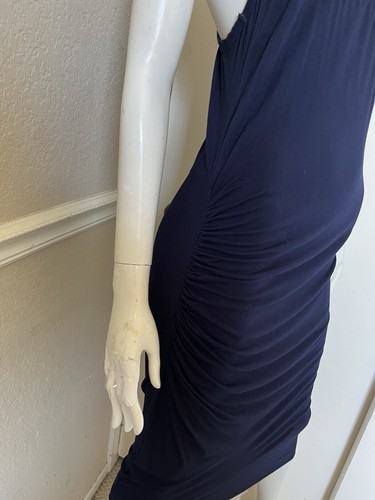 YOUNG FABULOUS & BROKE Navy Blue V-Neck Sleeveless Ruched Racerback Midi Dress M - Picture 3 of 6