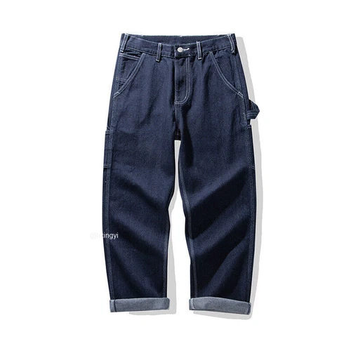 Men Primary Denim Jeans Railroad Stripe Worker Pants Straight Leg Cargo Trousers - Picture 22 of 26