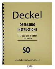 Deckel Single Lip Cutter Grinder SO Operating Instruction Manual #1590