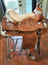 Western show saddle 16", on Eco- leather buffalo Tan color on drum dye finished.
