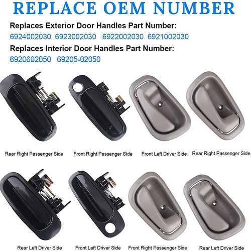 8PCS Exterior Black Interior Gray Door Handle Set For Toyota Corolla Chevy Prizm - Foto 2 di 8