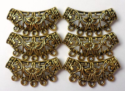 20 Vintage Antique Gold Floral  Deco Jewelry Connectors /Sliders 37x20mm USA