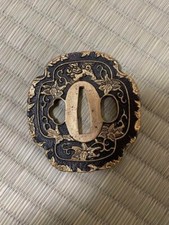Japanese Antique Tsuba of Katana Samurai Sword Guard Iron Rare Design 69-G9