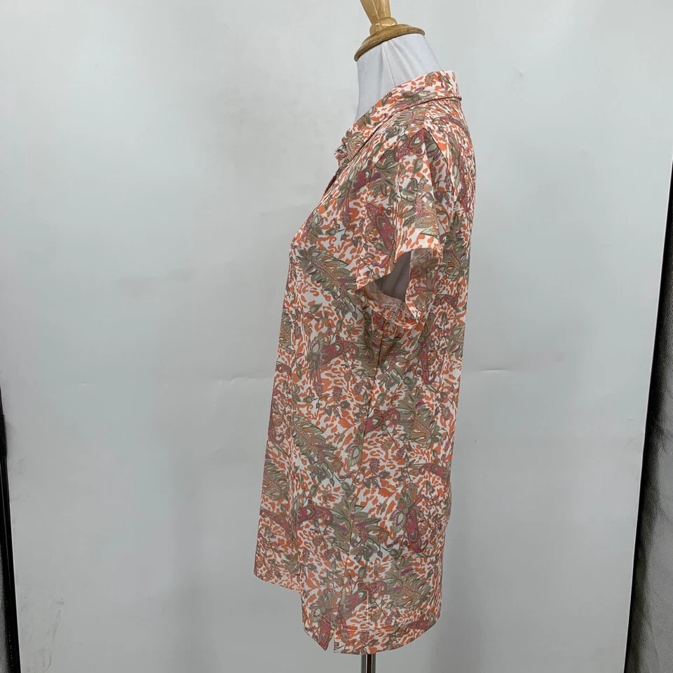 Daily Sports Shirt Women L Large Lisbeth Cap Sleeve Floral Snap Button Mesh Polo Foto 4 de 4