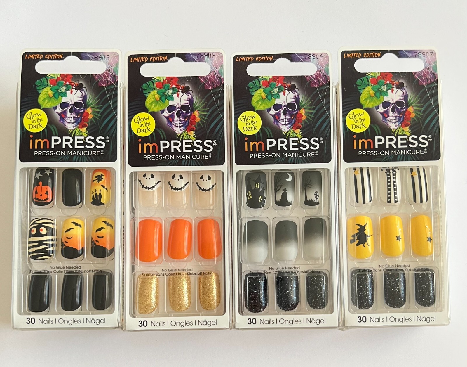 Lot of 4 imPress Press On Glow in the Dark Spooky Halloween Manicure