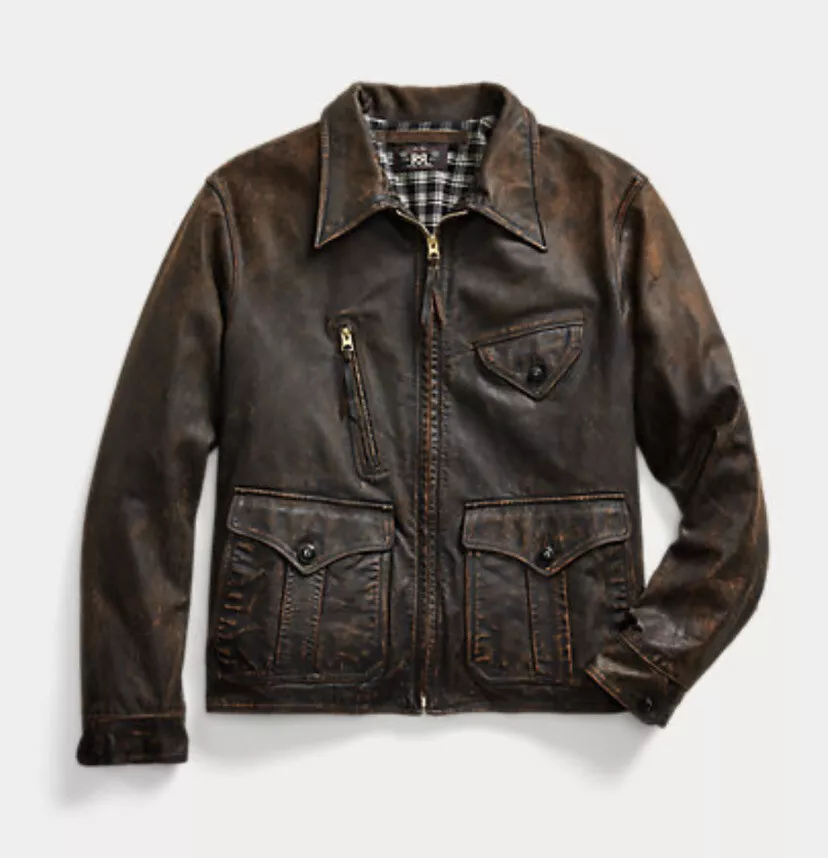 RRL Double RL Ralph Lauren Black Over Brown Leather Vintage Jacket