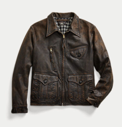 RRL Double RL Ralph Lauren Black Over Brown Leather Vintage Jacket Men's XL