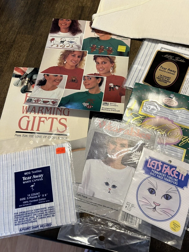 Lote de lona ponto cruz resíduos Charles artesanato contagem/tamanhos mistos padrões e avental - Imagem 4 de 4