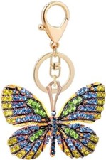 Cute Animal Butterfly Crystal Rhinestone Sparkling Keychain Key Ring Car Yellow