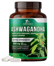Organic Ashwagandha 1,950 Mg - Extra Strength Unwind, Calm  Relax Support with