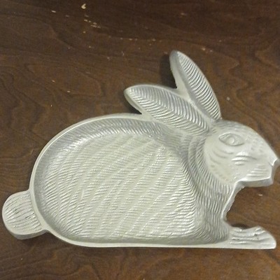 Rabbit Shaped Silver Tone Metal Serving Tray Platter, 1 Compartment