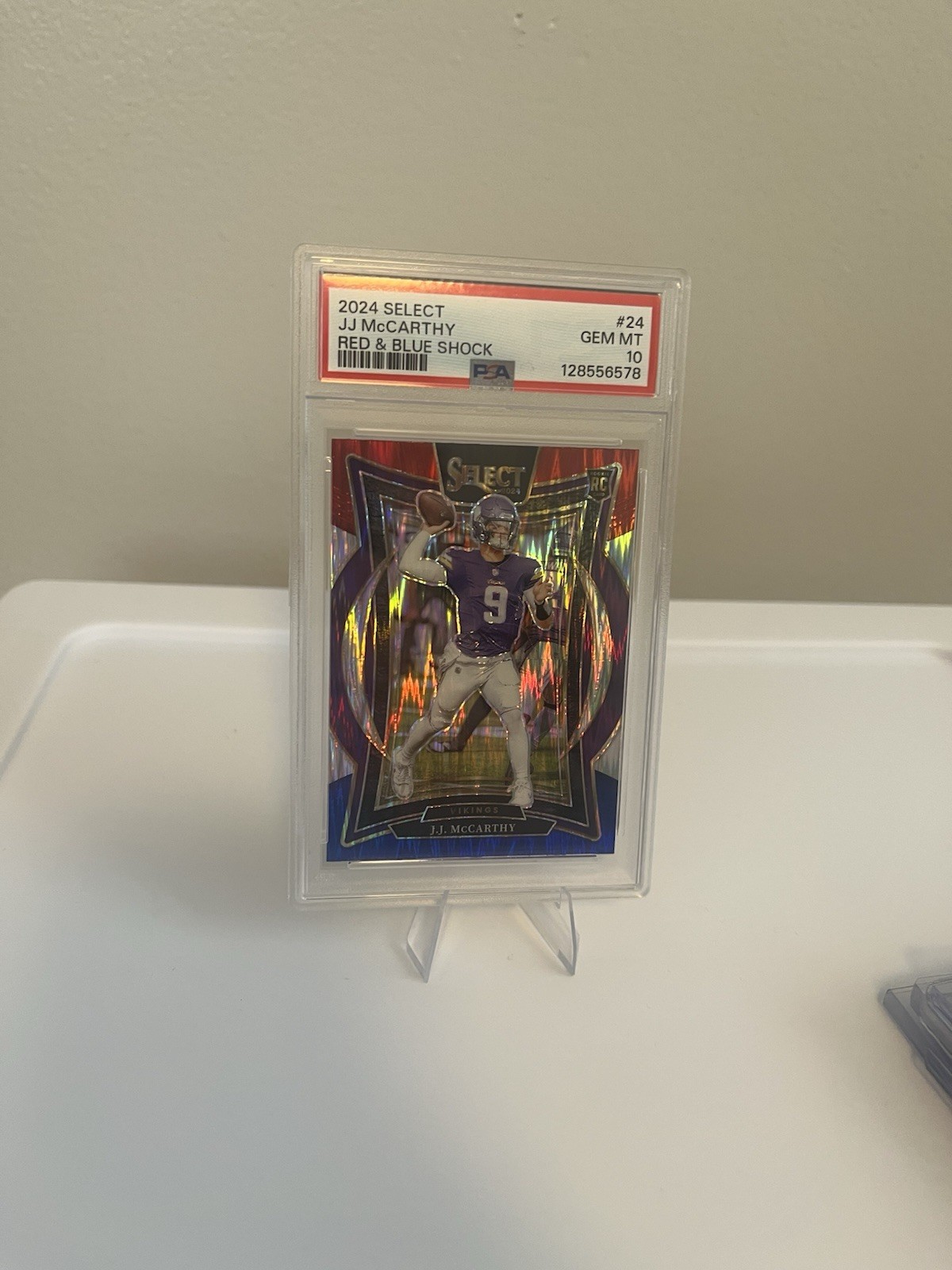 2024 Panini Select - Concourse J.J. McCarthy #24 Red & Blue Shock PSA 10 (RC)