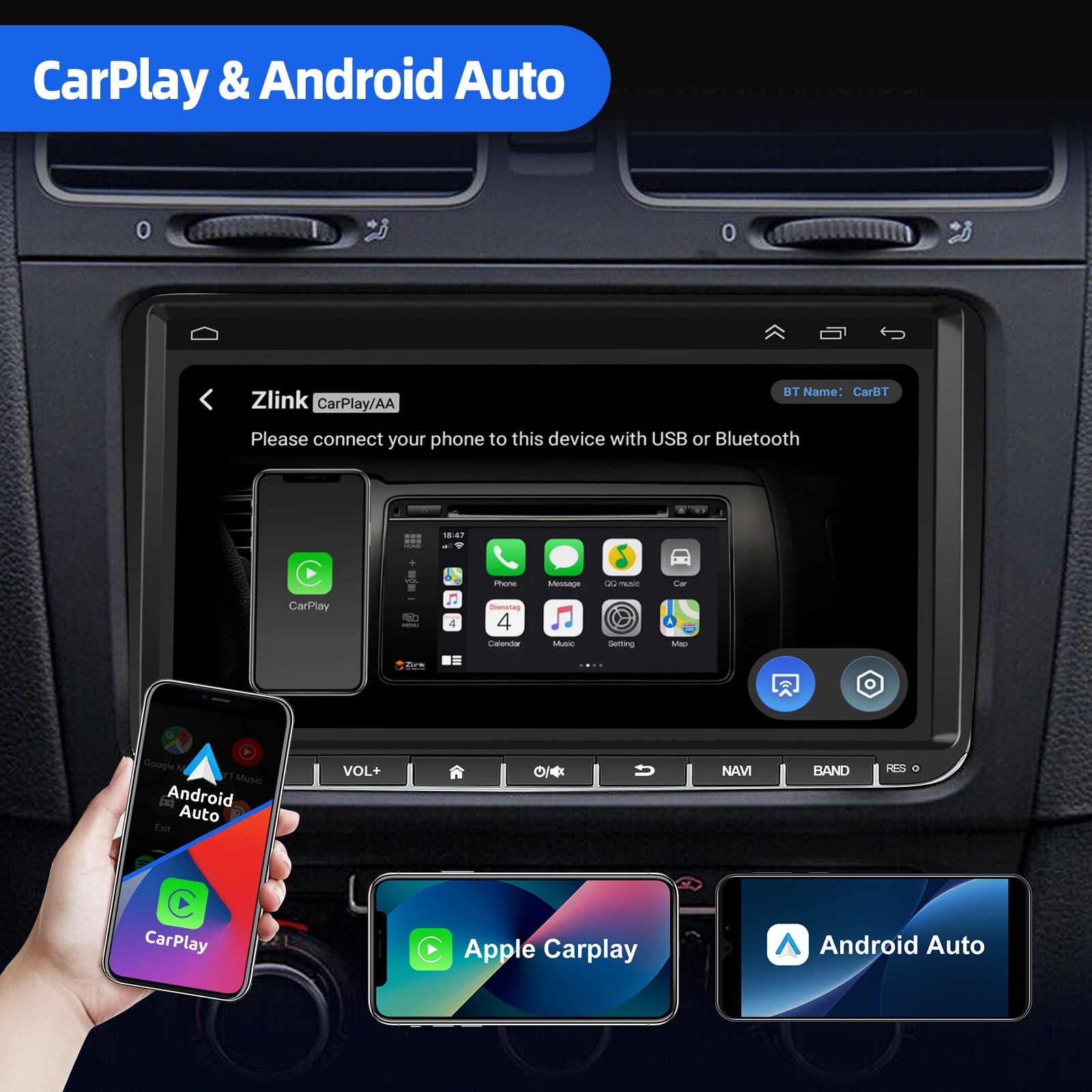 For VW GOLF MK5 MK6 9" Apple Carplay Car Stereo Radio Android 15 4+64GB GPS WIFI — image 9