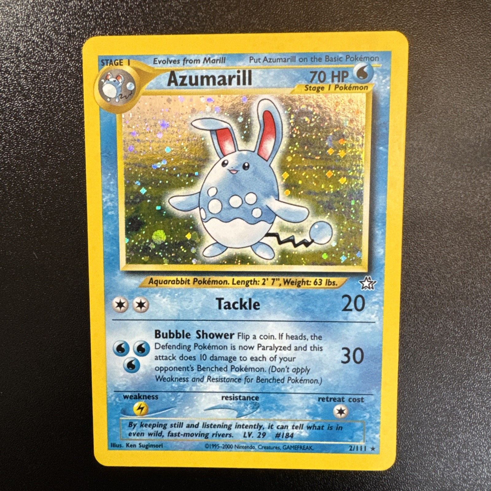 [LP] Azumarill 2/111 Holo Rare Pokemon Neo Genesis Unlimited Swirl 🌀 Vintage