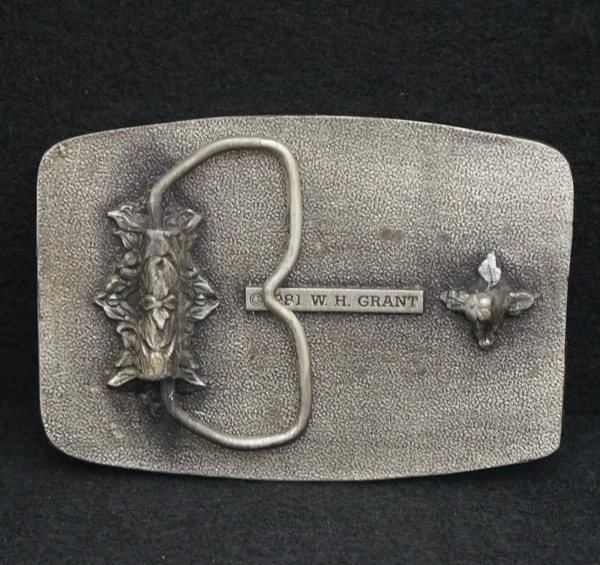 WA15115 VINTAGE 1981 **HALLIBURTON** HEBILLA DE CINTURÓN DE CAMPO PETROLÍFERO DE PELTRE MARINO EN ALTA MAR Foto 2 de 2