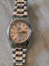 Vintage Orient Three Star NQ1P-00 Ladies Automatic Pink Dial Day Date Watch