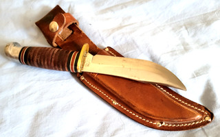 Western USA L66 8 1/2" Leather Handle Fixed Blade Hunting Knife w/original case