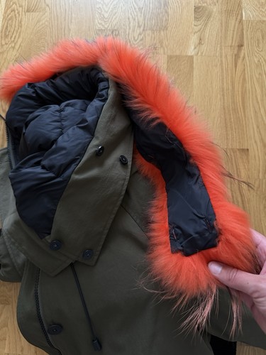 Kenzo Duck Down Feather Bomber Jacket With Fur Full Zip Green Womens Size M - Picture 18 of 18