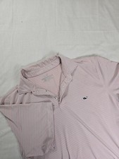 Vineyard Vines Polo Shirt Mens Large Pink Blue Striped Performance Whale Golf