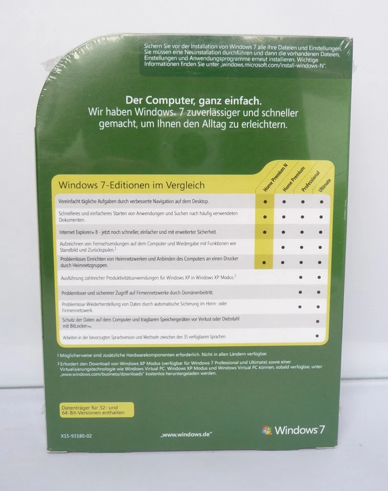 Microsoft Windows 7 Home Premium N - Retail/Box-Vollversion mit DVD -NEU- - Bild 2 von 3