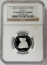 2003 P 180 MINTED PLATINUM AUSTRALIA $50 KOALA 1/2oz PROOF NGC PF 69 UC 4169.00 per troy oz