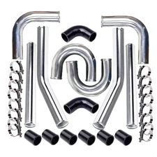 Universal 3" Inch Aluminum Intercooler Piping U-Pipe Kit+Coupler Black+T-Clamps
