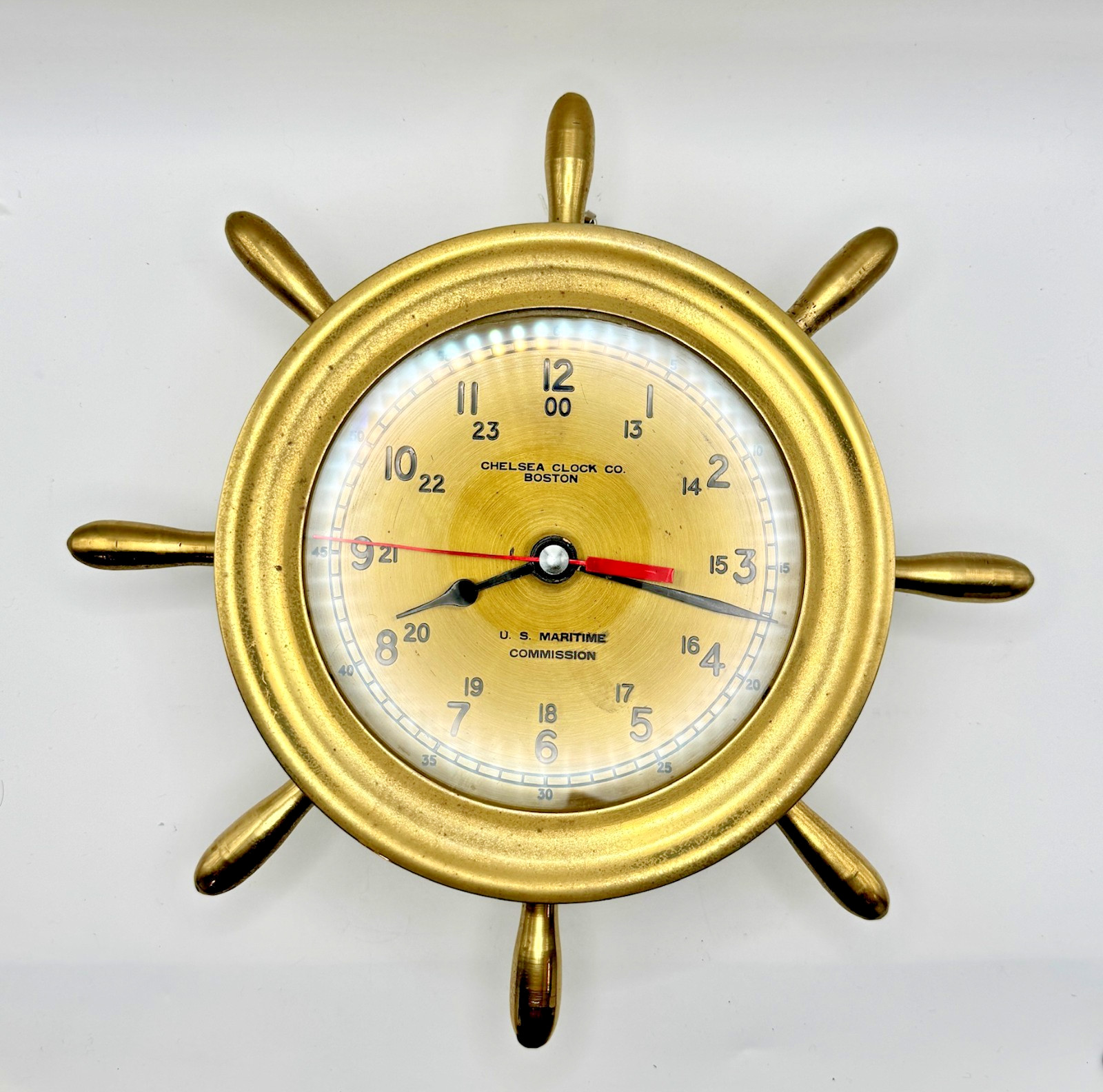 Chelsea Clock Co. Brass Ship’s Wheel Clock – U.S. Maritime Commission – Nautical