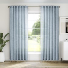 MEETBILY Stone Blue Linen Curtains 90 inch Length 2 Panel Set for Living Room Se