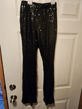 Sincerely Jules Black Sequin Flare Pull On Pants Size XS Women's Glam Sparkles