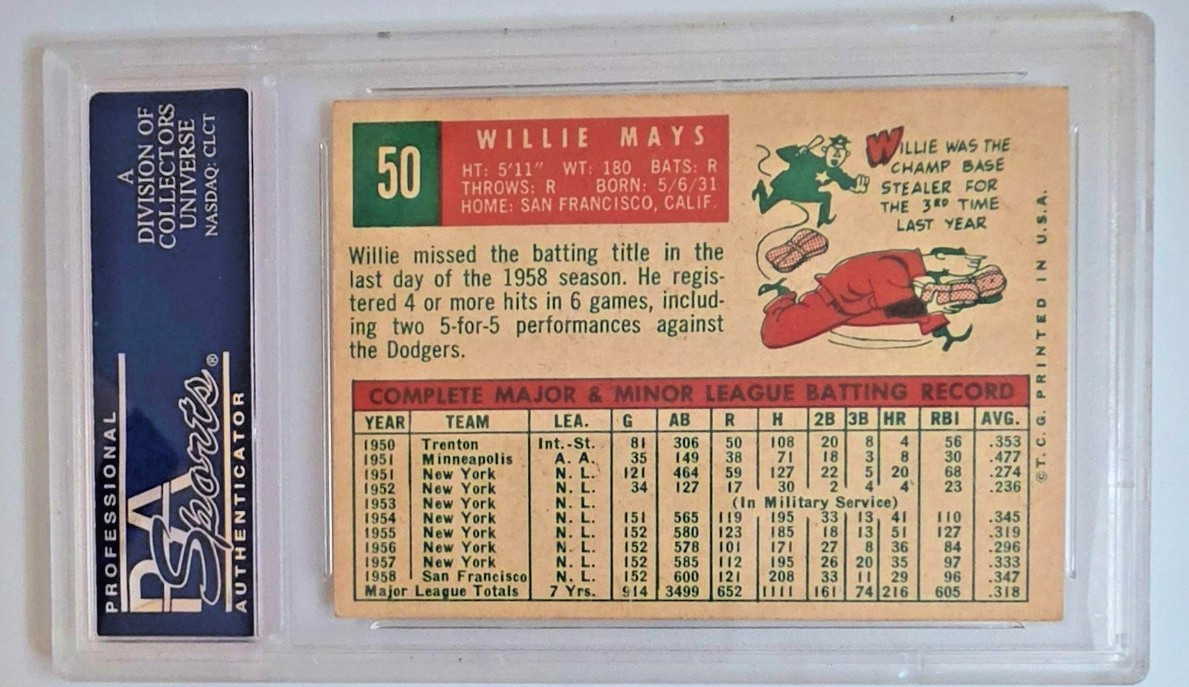 1959 Topps - Willie Mays #50, PSA 3 VG, SF Giants view 2