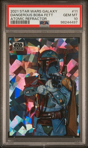 2021 Topps Star Wars Galaxy Dangerous Boba Fett ATOMIC Refractor PSA 10 #'d/150