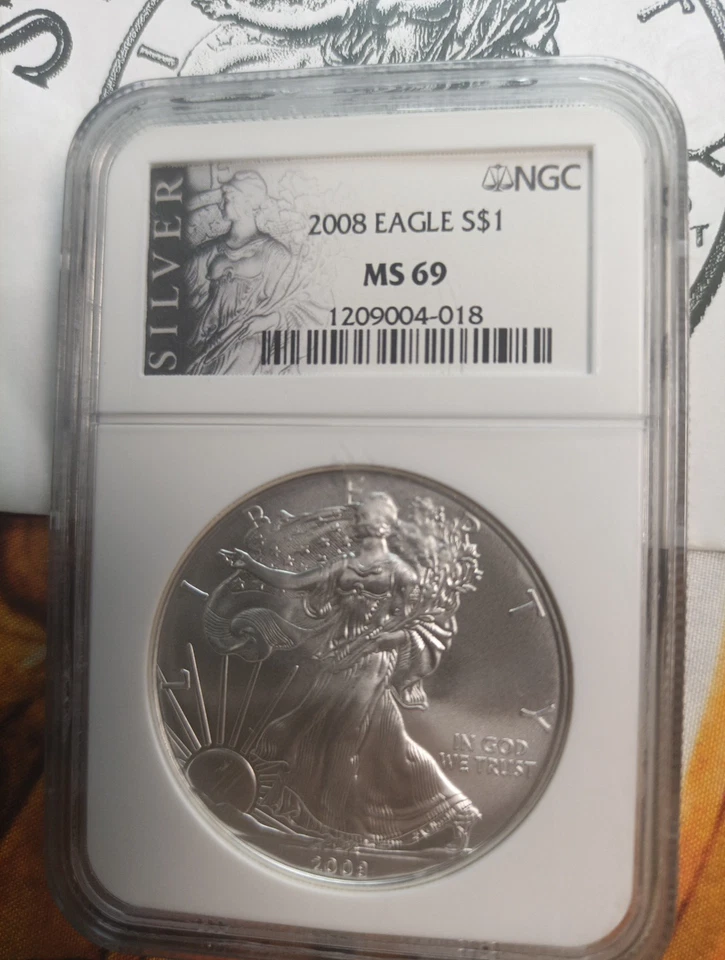 2008 American Silver Eagle – NGC MS69 – silver Label EQ108-09 - Image 2 of 3