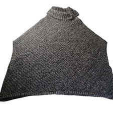 Banana Republic Wool Blend Turtleneck Poncho Sweater M Gray Knit Cape Cozy