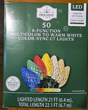 Holiday Time 50 8 Function Multi to Warm White Color Sync C7 Lights Green Wire
