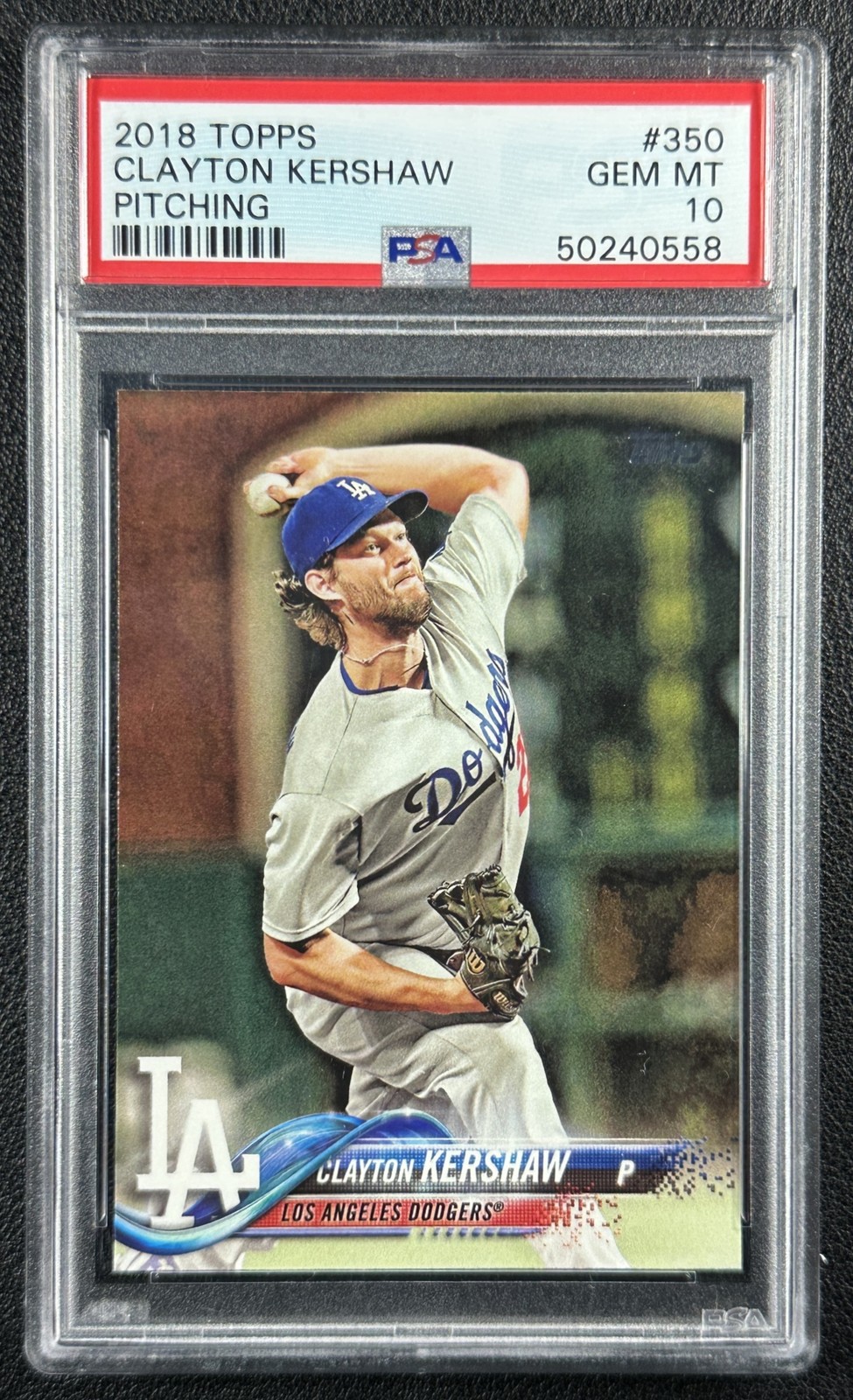 CLAYTON KERSHAW PSA 10 2018 TOPPS #350 PITCHING DODGERS 0558