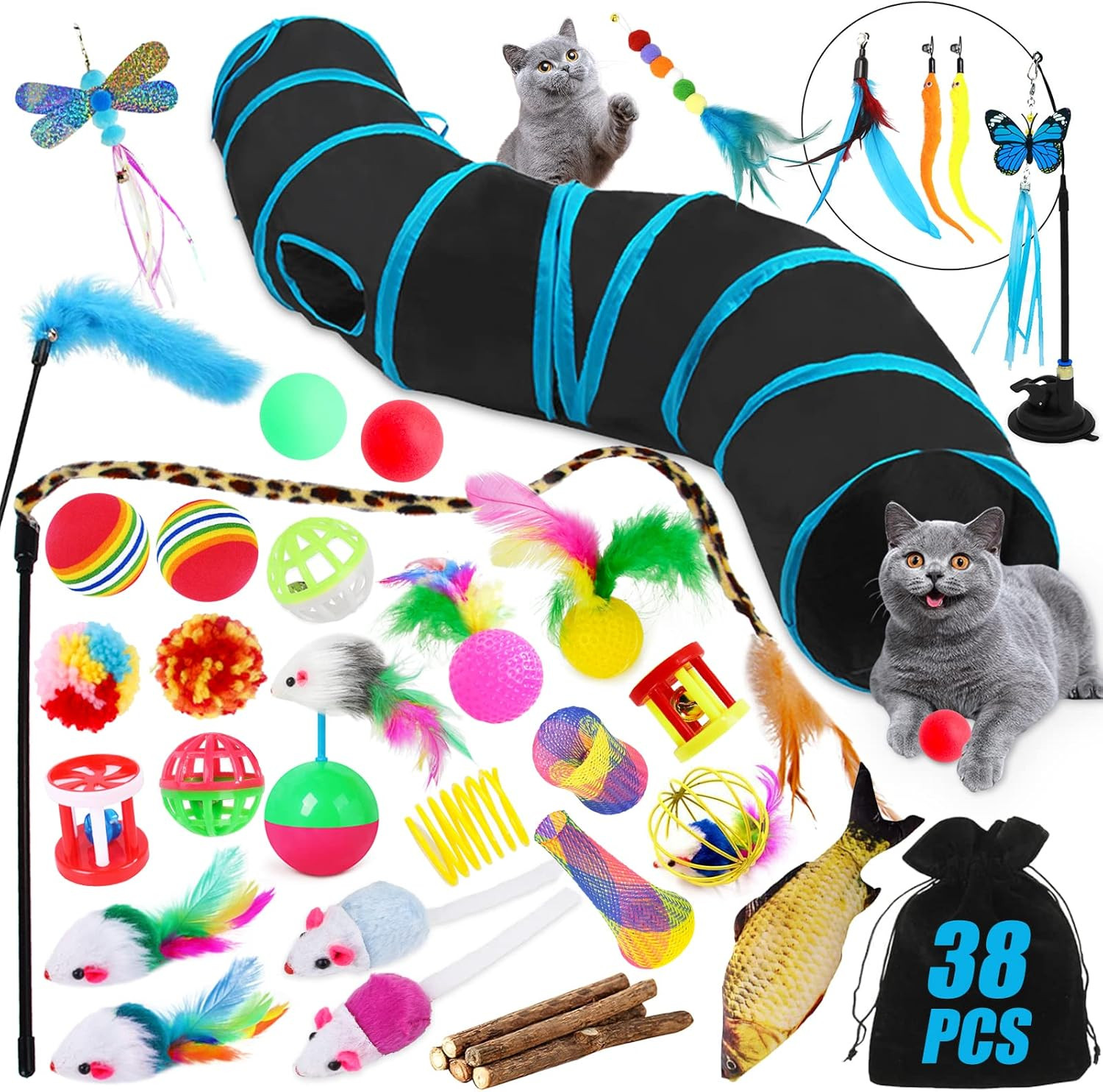 Set Giocattoli Gatti 38 Pezzi con Tunnel e Piume - Offerta Esclusiva