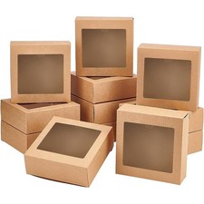 BENECREAT 16 Packs 14x14x5cm Clear PVC Square 1 count (Pack of 16), Brown