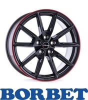 4X Borbet LX19 8,0X19 5/114,30 ET45 Black Glossy Rim Red