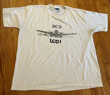 VTG 90s Douglas DC 3 Airplane Lodi Airport Shirt Size XL White Single Stitch