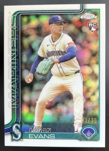2025 Topps Chrome Update Logan Evans RC White Refractor /30 Mariners #USC194 - Picture 1 of 2