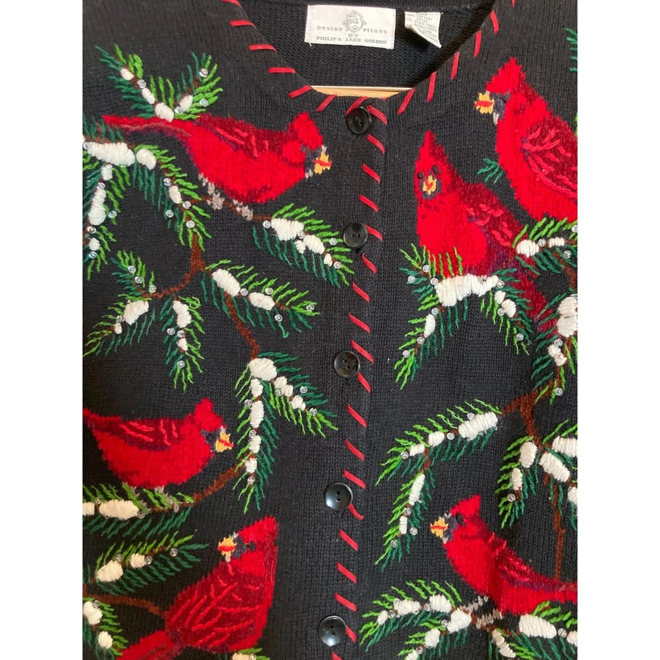 Opções de design suéter feminino Philip Jane Gordon pequeno bordado de pássaro cardinal - Imagem 4 de 4