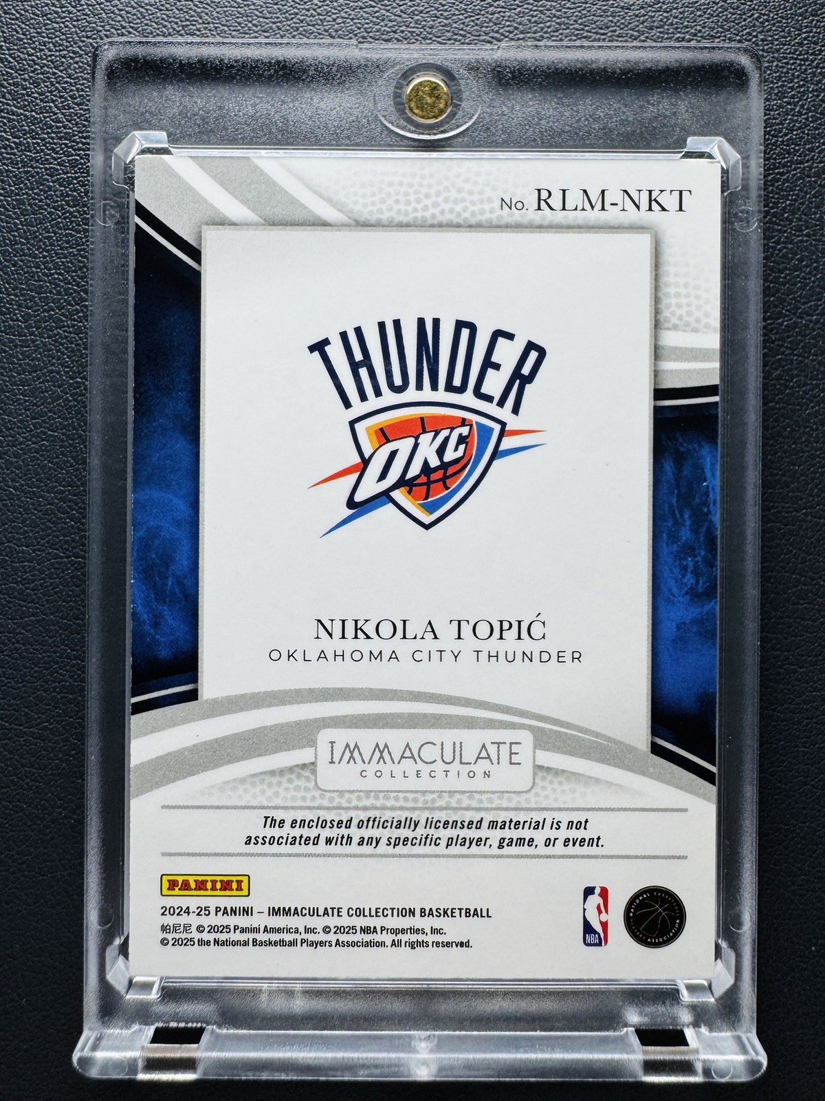 2024-25 Panini Immaculate Nikola Topic Rookie RC Logoman Patch Platinum 3/5 view 2