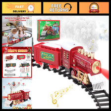 Electric Train Set for Kids 3-8, Lights, Sounds, Smoke, 4 Cars, 10 Tracks, Gifts