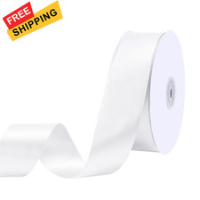 White Ribbon 1 1/2 Inch Double Faced Satin for Gift Wrapping white